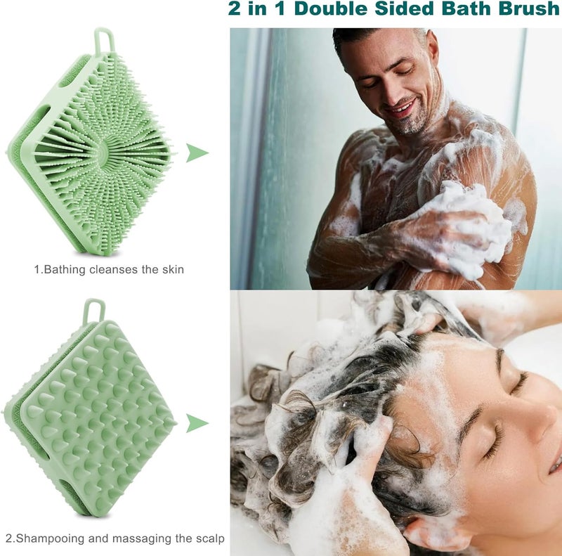 HAYSNA Silicone Body Scrubber, Loofah Double-Sided Body Brush, Shower Scrubber and Scalp Massager Shampoo Brush for Sensitive Kids Women Men All Kinds of Skin (Grass Green) - Image 3